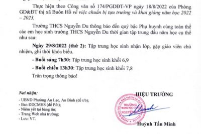 Lịch tập trung học sinh đầu năm học 2022-2023